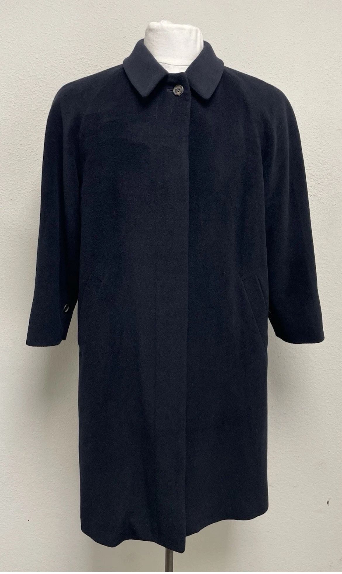 Burberry London Navy Angora Wool Blend Car Coat Mid Thigh Overcoat UK 10 / US 8