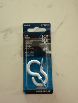 2-pack of Hillman 1-1/4 inch white vinyl cup hooks