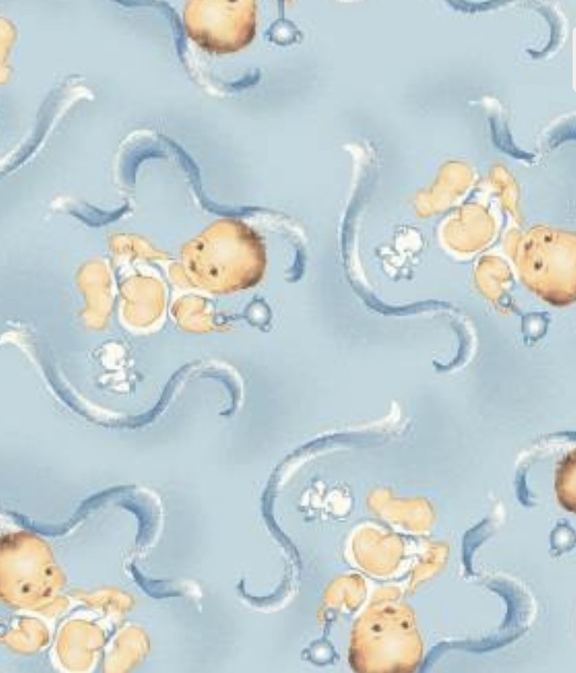 Fa-5 Baby Blue Cotton Fabric With Baby Boys