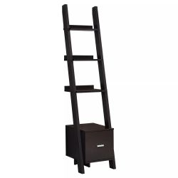Contemporary 4-Shelf Narrow Ladder Bookcase with Drawer
