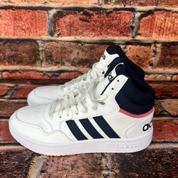 Adidas Women's Hoops 3.0 Mid Basketball Shoe Wht/Lgnd Ink/Rose Tone Size 8