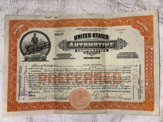 authentic orange preferred stock certificate