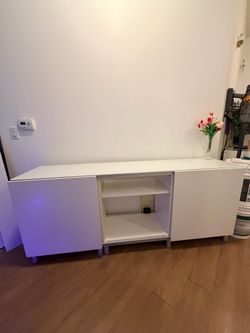 White TV STAND/  Cabinet with sliding doors & Shelves