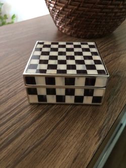 MacKenzie Childs Silver Trim Checked Trinket Box