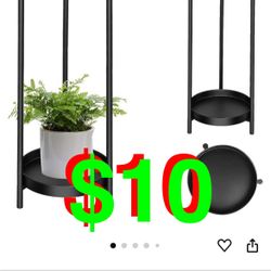 CEFZUM - Plant Stand Indoor Outdoor, 2 Tier 24" Tall Black Flower Pot Plant Stands, Heavy Duty Metal Plants Shelf, Rustproof Iron Multiple Plant Round