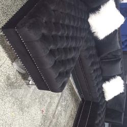 Can deliver fast! $39 down payment only / Limited stock /Prada Black Velvet Double Chaise Sectional / couch