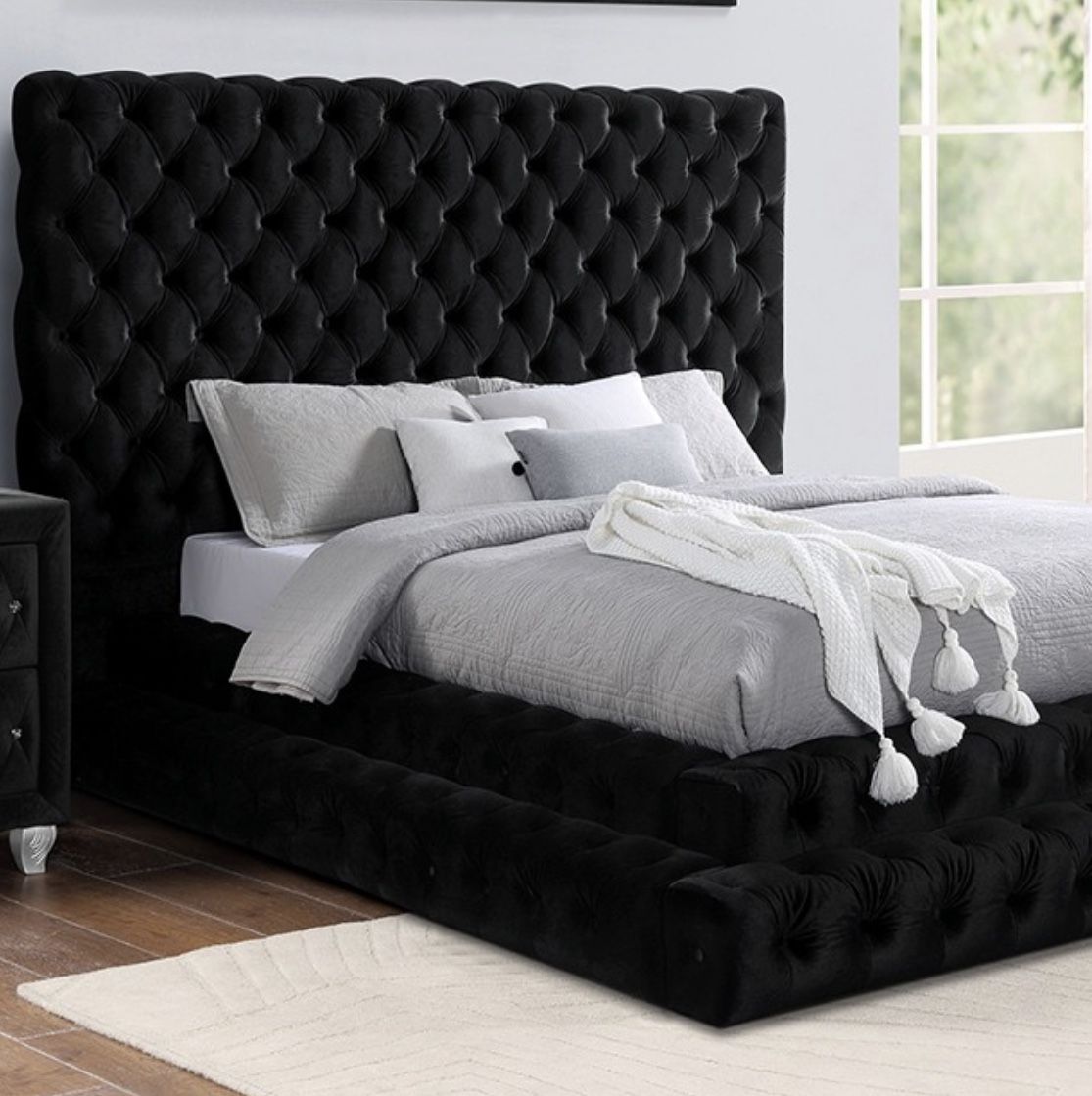 Black Velvet Pedestal Bed Only Comes In Size Queen Firm Price $780 Brand New In Box
