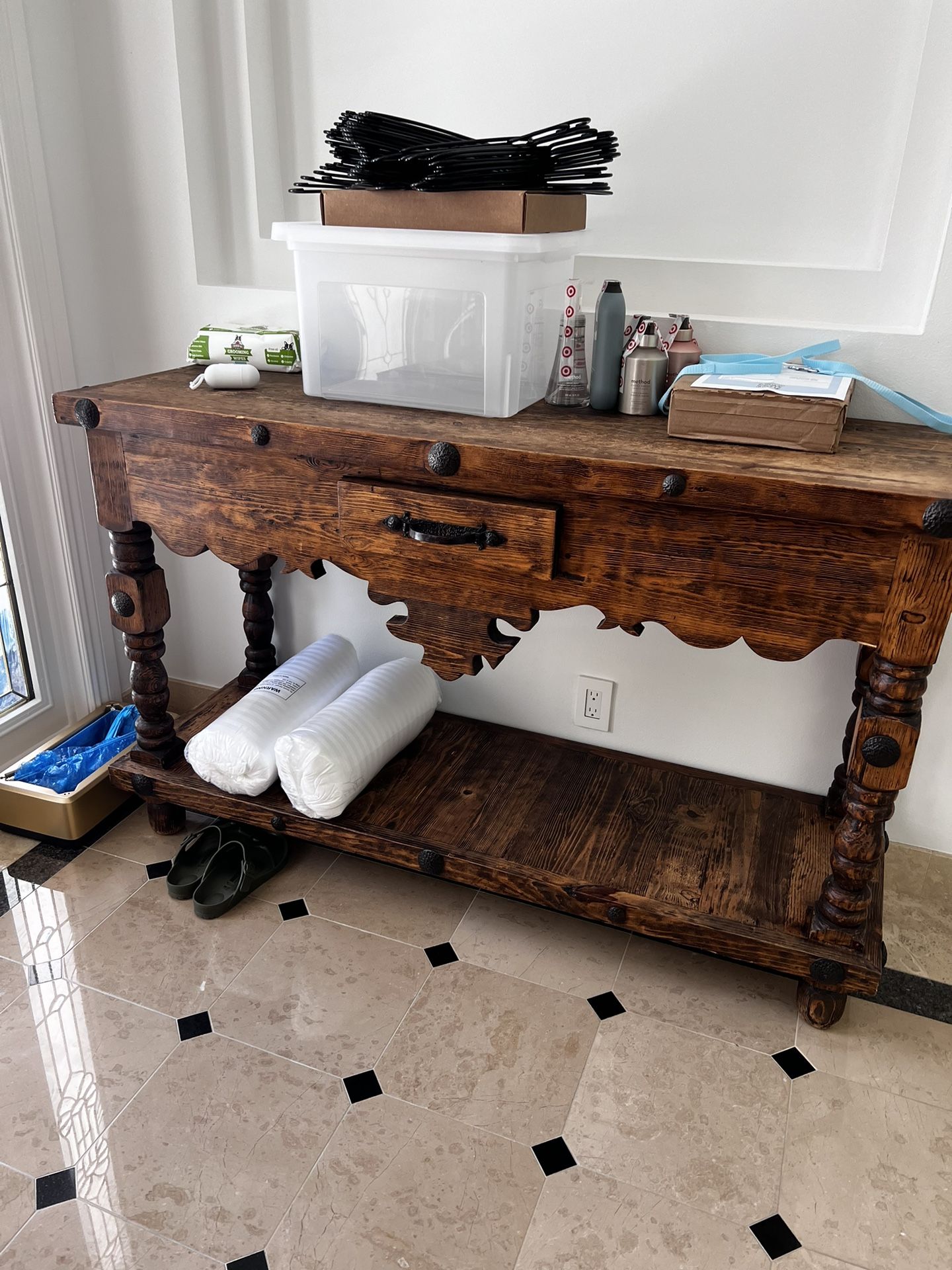 restoration hardware solid wood entry foyer console table. excellent quality. 1 drawer