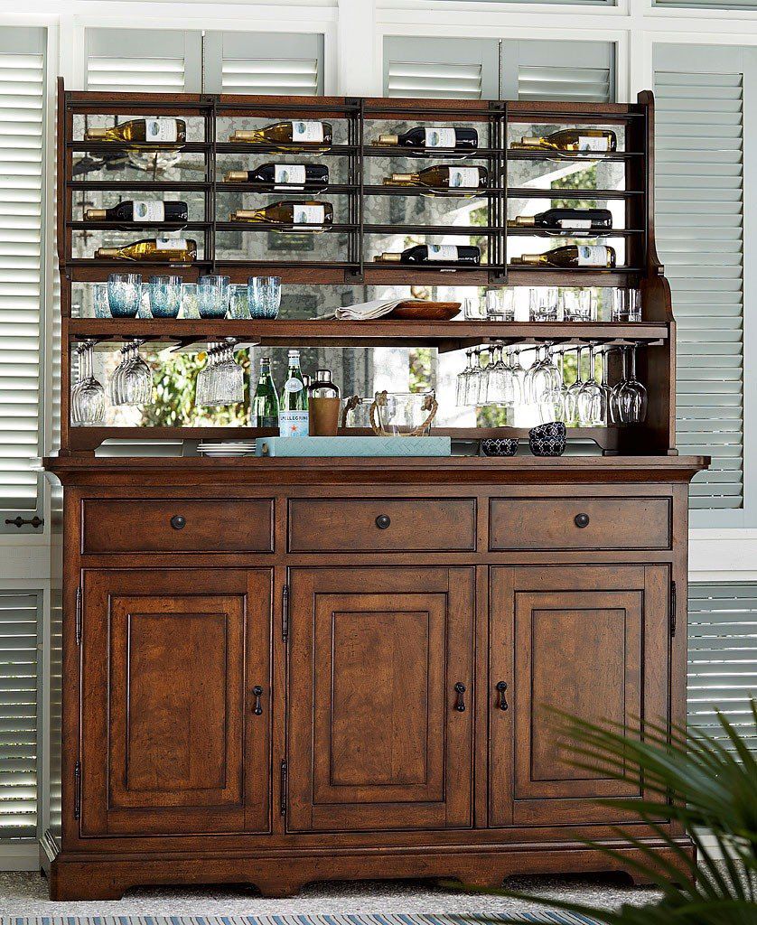 Solid Wood Credenza w/ Hutch and Complete Wine Rack