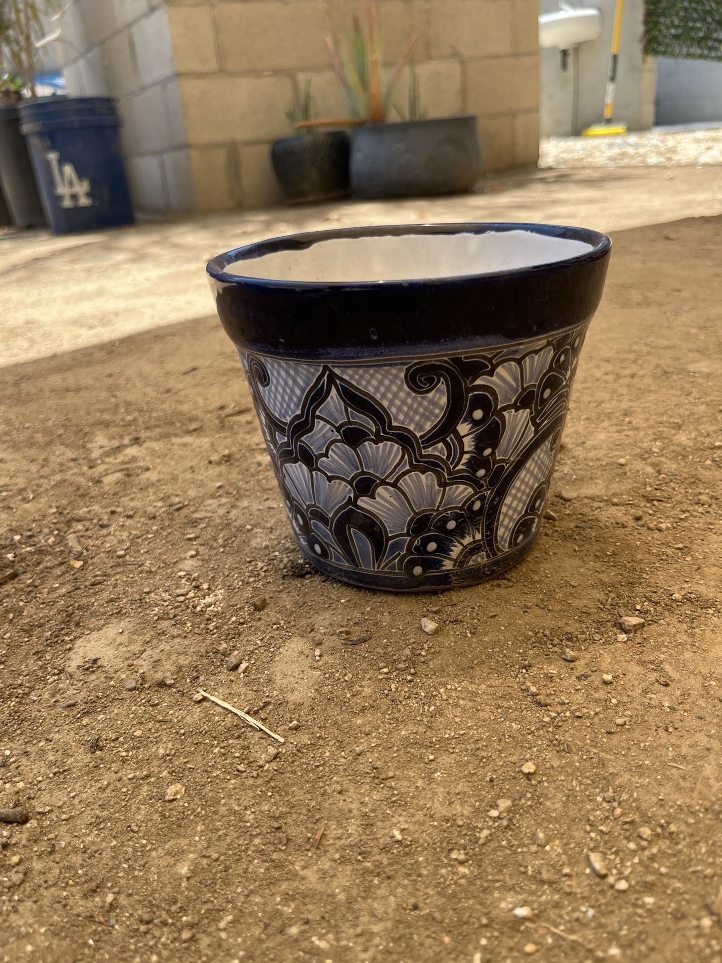 Talavera Blue & White Pot – 6” Hand-Painted Ceramic Planter