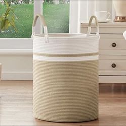 OIAHOMY Tall Laundry Hamper，Laundry Basket with Cotton Rope Wrap Handle, Clothes Storage Basket for Blankets,Decorative Basket for Bedroom, Baby Room 