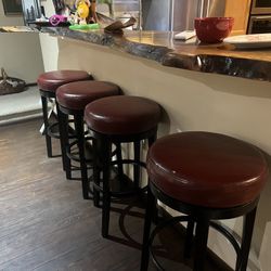 4 Solid Wood Faux Leather Swivel Counter & Bar Stool Burgundy 