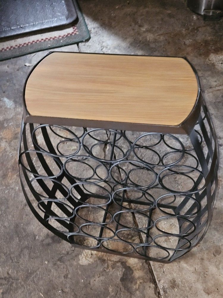 Metal Barrel Shaped 22 Bottle Table Wine Rack Storage