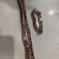 New 18k Rose Gold Filled Cuban Link Chain And Bracelet Set 