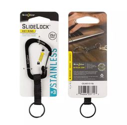 Nite Ize SlideLock Key Ring #3 Black Stainless Steel Locking Keychain Carabiner