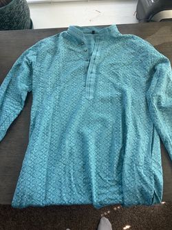 Teal Embroidered Kurta Long Sleeve Shirt