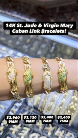 14K  7MM  St Jude & Virgin Mary Cuban Link  Bracelet