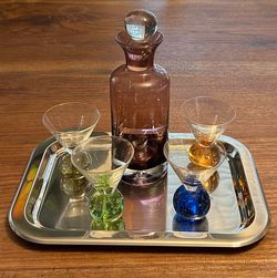 Decanter w 4 bubble Cocktail martini Glasses