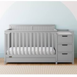 Graco 5-in-1 Convertible Crib and Changer with Drawer, Pebble Gray - Crib, Changing Table, and Toddler Bed Combo 200+ bought in past month