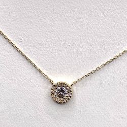 14K Gold Diamond Halo Bezel Necklace 0.15ctw