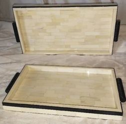 Inlay Ivory and Black Nesting Serving Trays