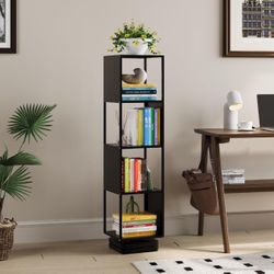 Brand New In The Box- Rotating Bookshelf, 4 Tier Metal Spinning Book Shelf Tower, 360° Display Standing Bookcase for Small Space, Creative Cubic Corne