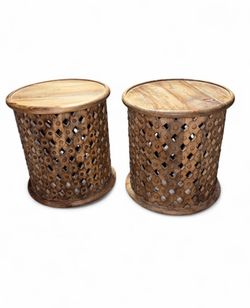 Vintage hand carved wood side tables