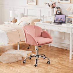 Modern Office Chair Vanity Chair Swivel Rolling Chair with Armrests, Pink