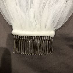 Brides veil head piece shoulder length. Lace attached to a silver comb headband.