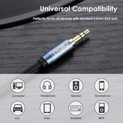 3.5mm Audio Cable (6.6 Feet) Male to Male Stereo AUX Cable TRS Jack Auxiliary Cable-Metal Blue NEW 