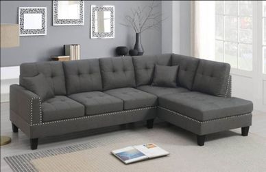 Gray Tufted Sectional Sofa with Chaise