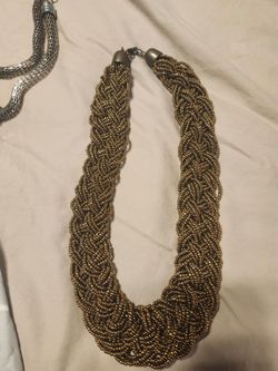 Gold Braided Seed Bead Statement Necklace