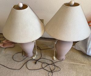 Matching Pair of Large Table Lamps - Vintage Style w/ Rope Tassels