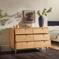 Walker Edison Mid-Century Modern Grooved Handle Wood 6-Drawer Dresser, 52  Inch, Natural Pine for Sale in Salt Lake City, UT - OfferUp