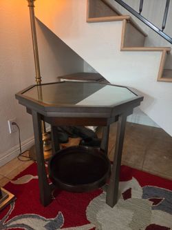 Octagonal Wood End Table with Glass Top