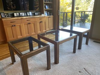 Solid Walnut Glass Top Vintage Contemporary Corner and End Tables