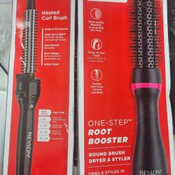 Revlon One Step Root Booster Round Brush Dryer Hair Styler + REVLON Ceramic Curl