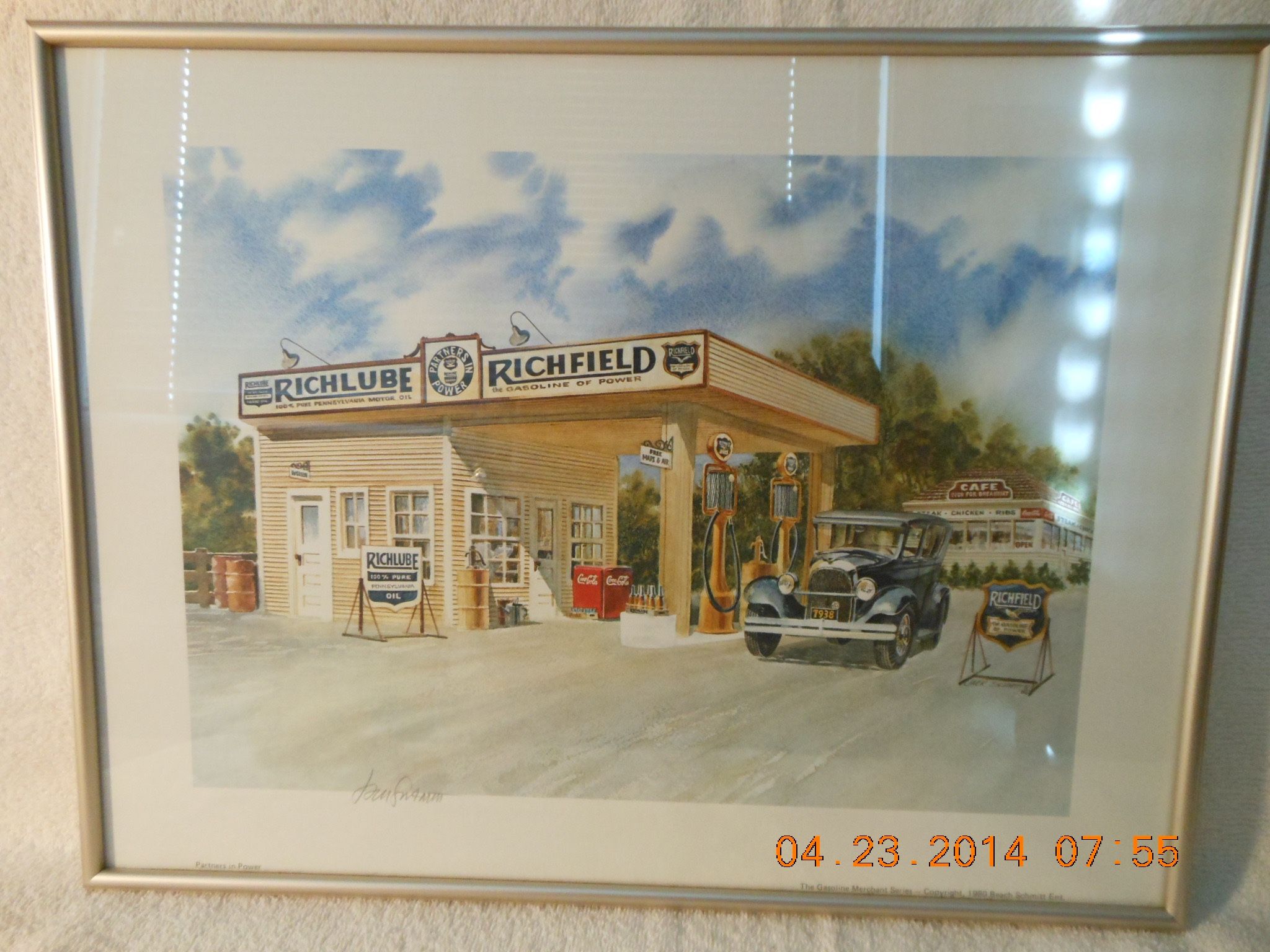 LIMITED EDITION Atlantic Richfield Service Station lithograph print signed by Jack Schmitt
