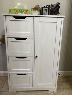 New White Bathroom Floor Storage Cabinet