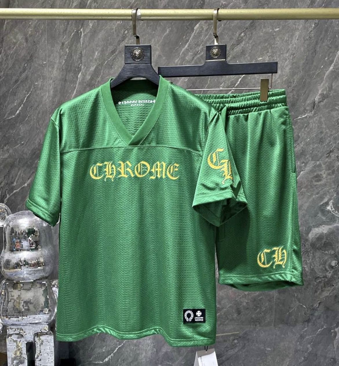 Green Chrome Mesh Set – Jersey + Shorts 