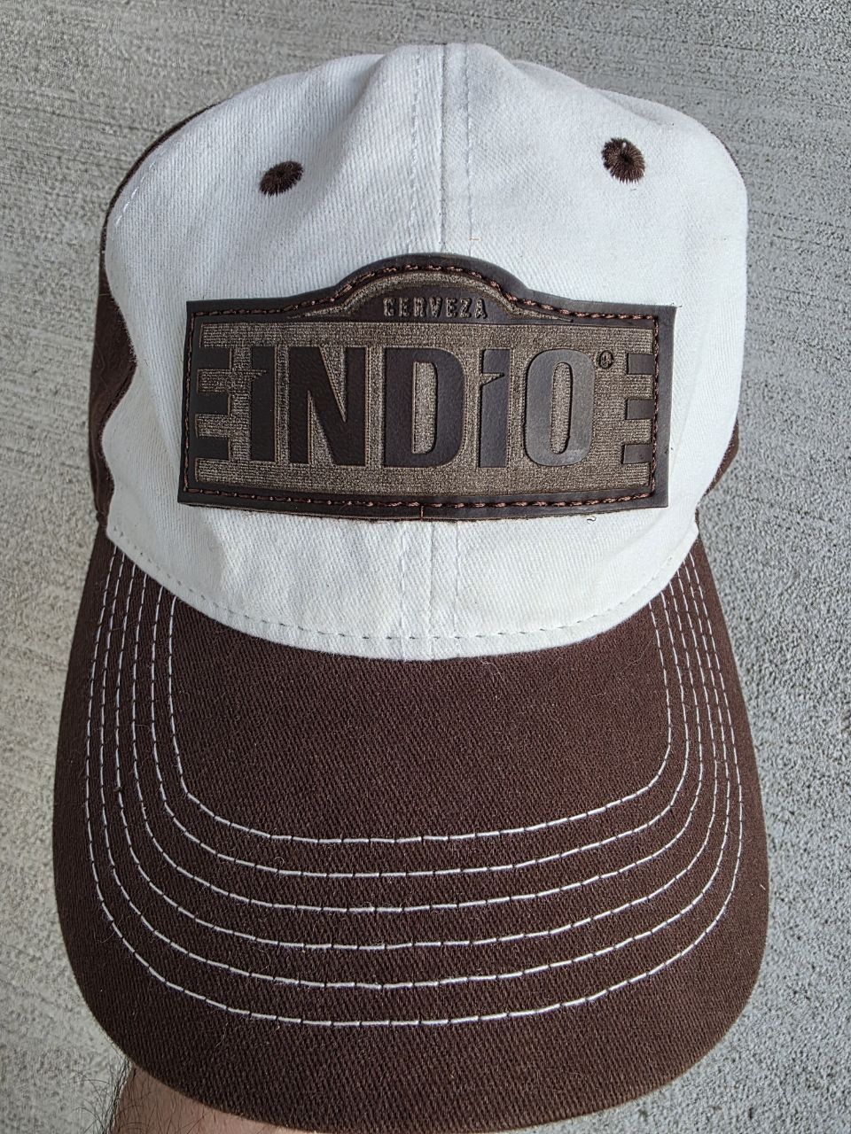 Cerveza INDIO Beer Hat – Brown & White Baseball Cap – Adjustable Strap – Embroidered Logo