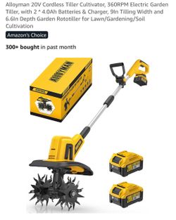 20V Cordless Tiller Cultivator with 2 Batteries