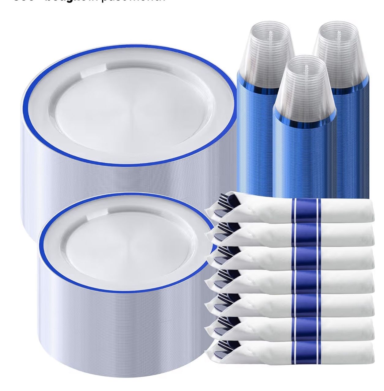 350 Piece Dark Blue Plastic Dinnerware Set for Party