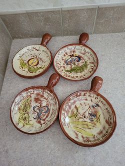 Handcrafted Vintage 4 Piece Terracotta Dish Set Signed With Very Nice Quotes.