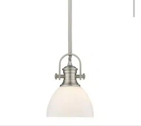 Golden Lighting 3118-M1L PW-OP 7in Pendant Light Pewter (Brushed Nickel) With Opal White Glass Shades Adjustable Height Downrod New 