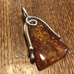 Sterling amber vintage pendant