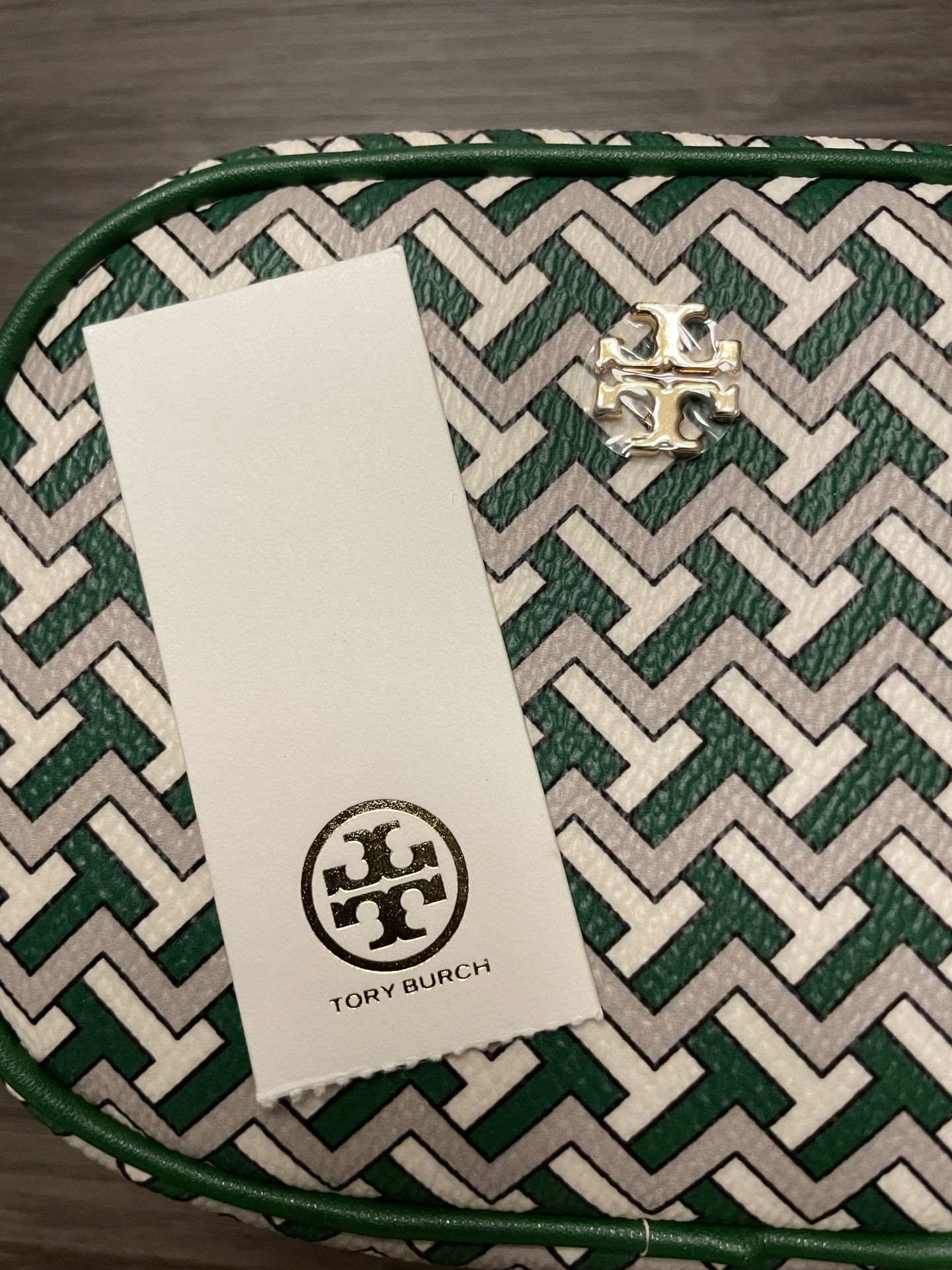 Tory Burch Tile T Cosmetic Pouch Emerald Green