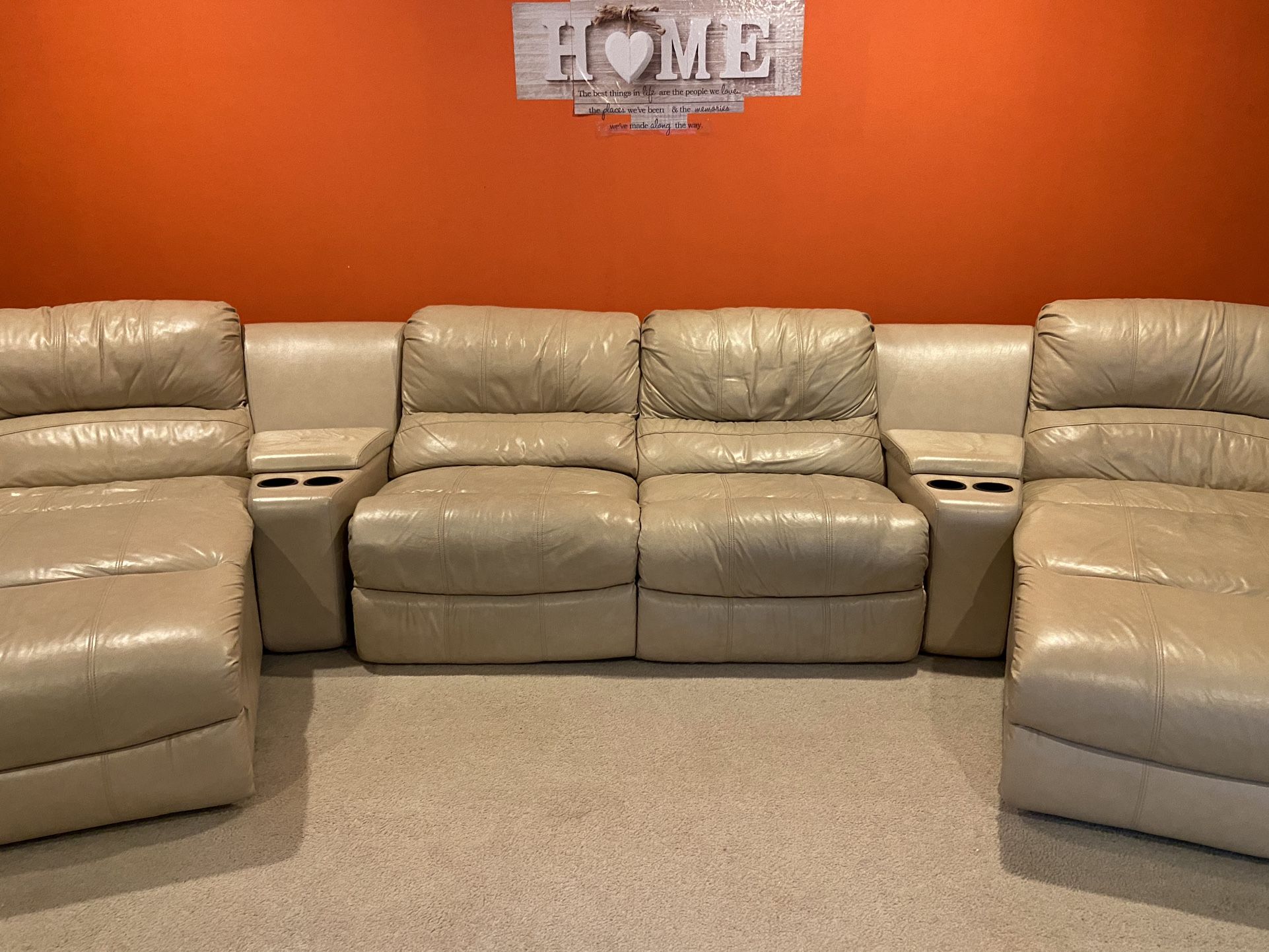 Taupe Leather Sectional Sofa 