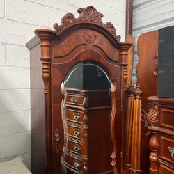 Wood armoire with mirror and drawers