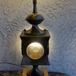 Vintage Mid-century Modern Steampunk Railroad Style Frederick Cooper Style Brushed Brass Table Lamp Light 29 Inch